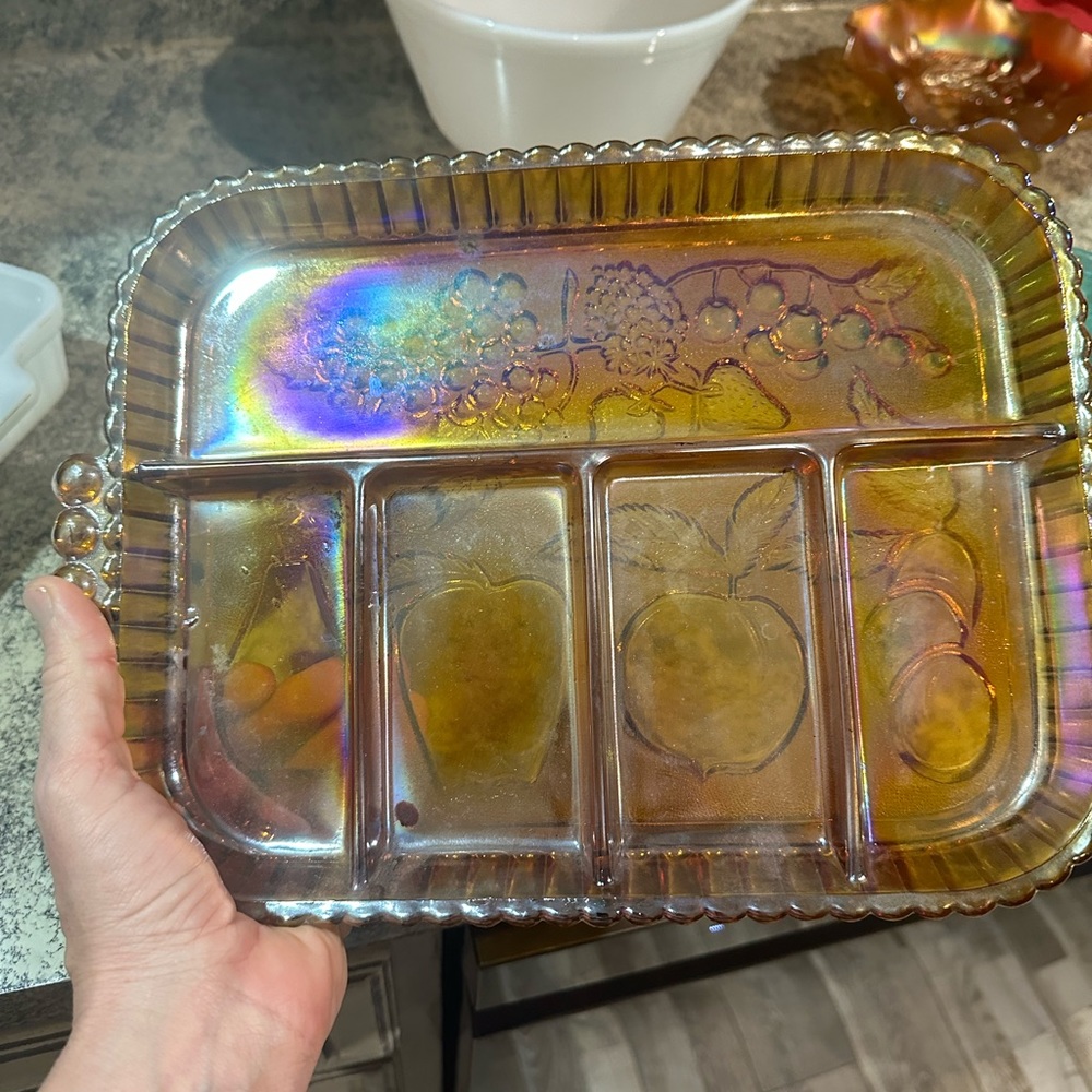 Vintage Orange Carnival Glass serving tray